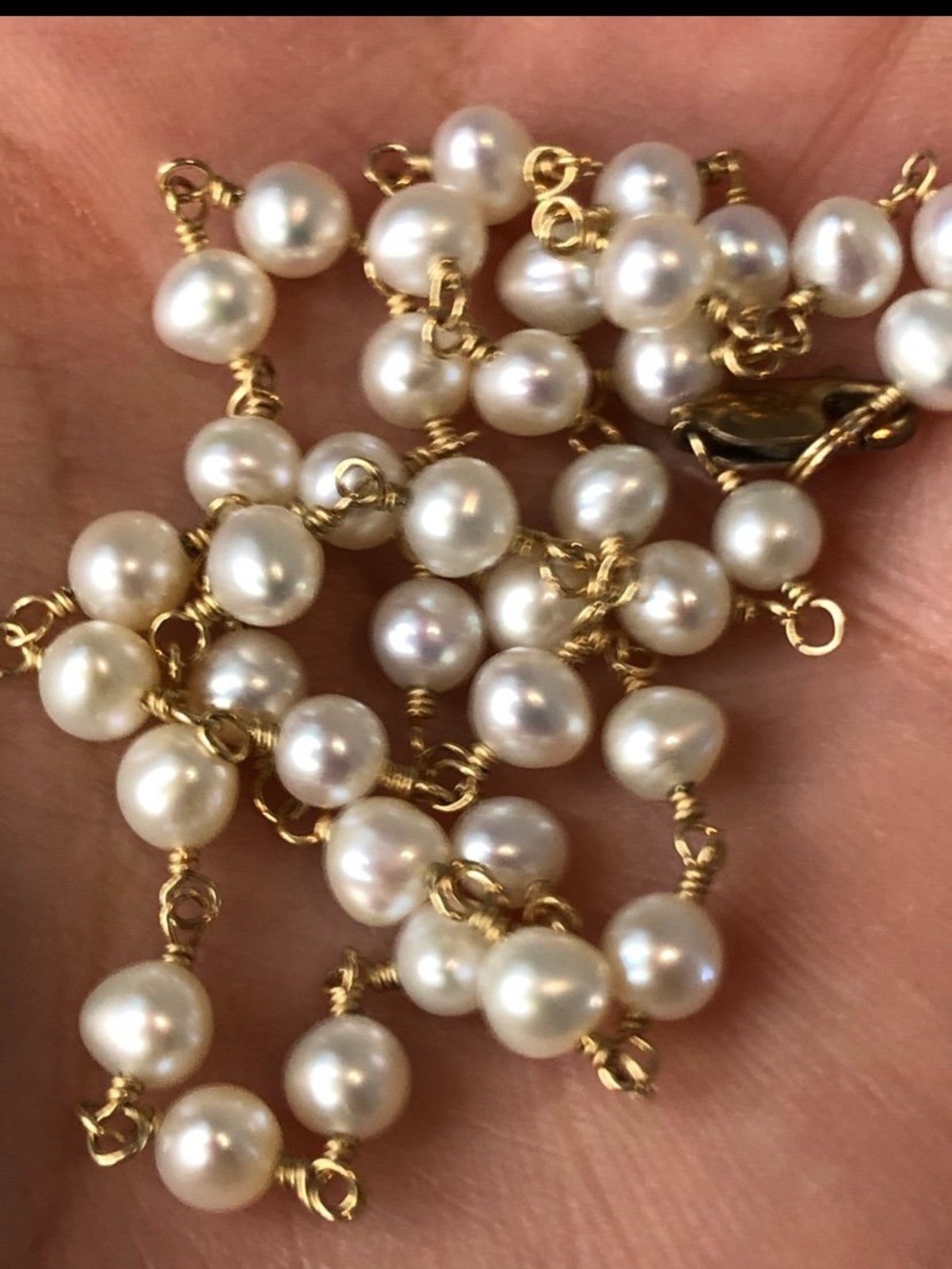 Pearl Station Necklace with Gold Links - White Pearls